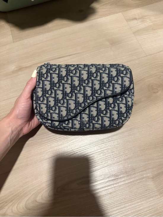 Dior Handbags - Dior Blue and Beige Monogram Saddle Pouch